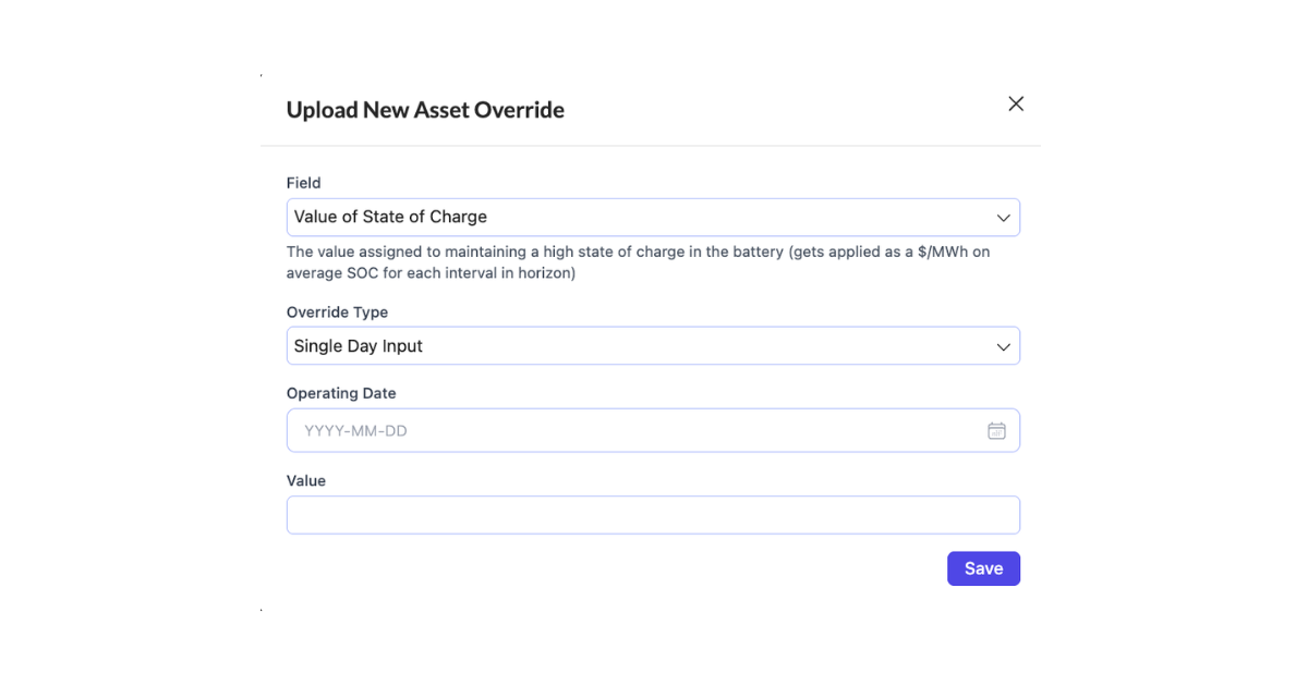 Asset Override - Value of State of Charge